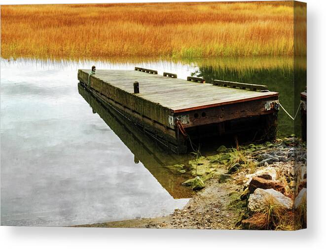 Maine Lobster Boats Canvas Print featuring the photograph Dock And Marsh by Tom Singleton