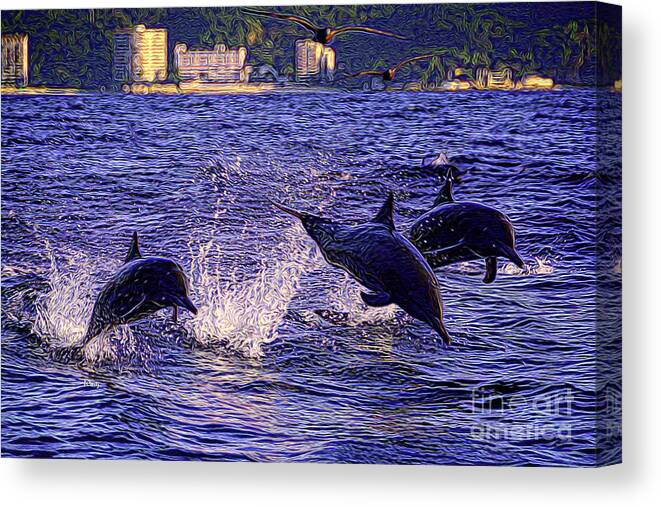 Dolphins Canvas Print featuring the photograph Dolphins by Patrick Witz
