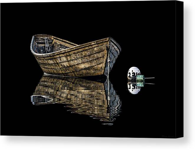 Dory And Mooring Canvas Print featuring the photograph Dory and Mooring on Black by Marty Saccone