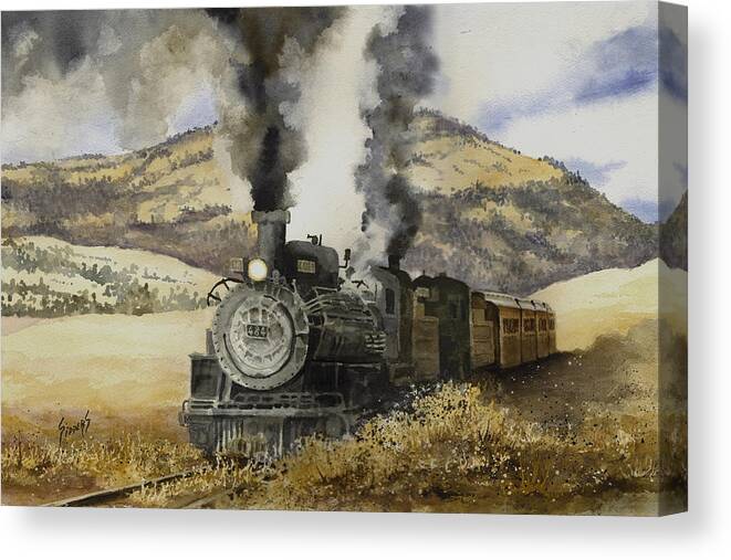 Train Canvas Print featuring the painting Double Teamin to Cumbres Pass by Sam Sidders