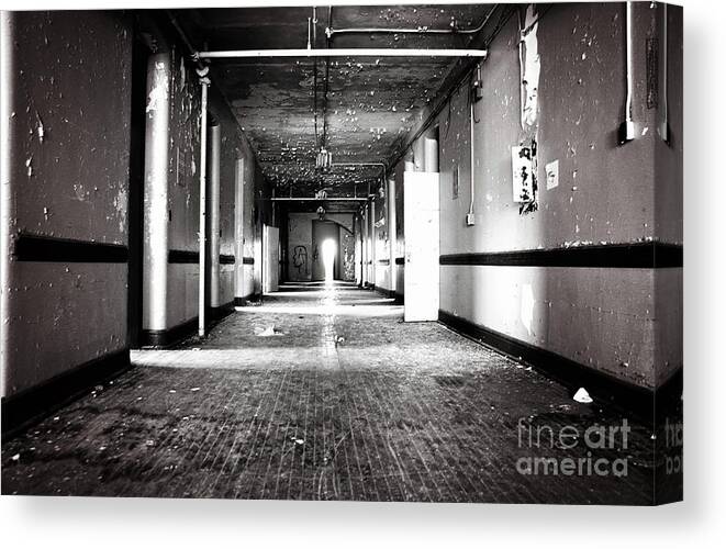 Traverse City State Hospital Canvas Print featuring the photograph Down the Hall by Randall Cogle