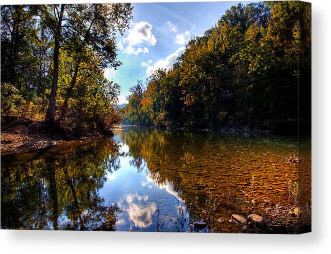 Ozark Campground Canvas Print featuring the photograph Downriver at Ozark Campground by Michael Dougherty
