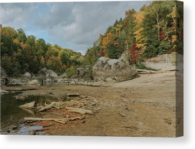 Cumberland Falls Canvas Print featuring the photograph Downstream from Cumberland Falls by Amber Flowers