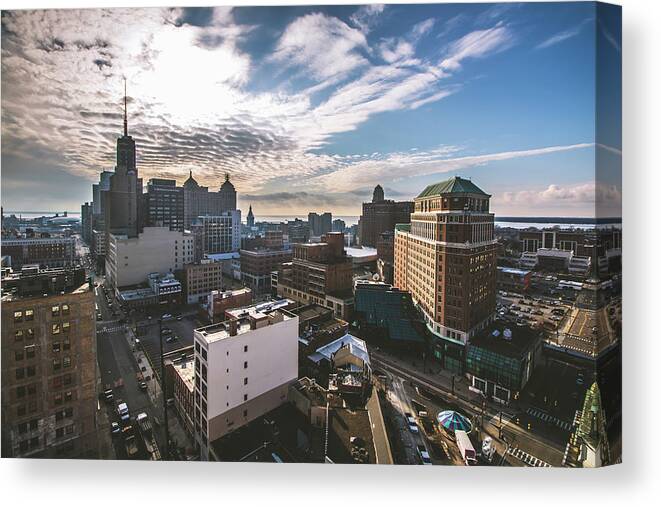 Buffalo Canvas Print featuring the photograph Downtown Buffalo from the roof of the Electric Tower by Jay Smith