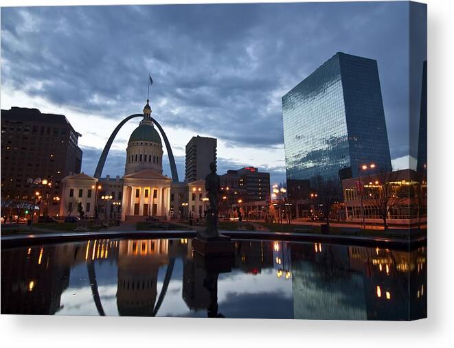 Gateway Arch Canvas Print featuring the photograph Downtown St. Louis at dawn by Sven Brogren