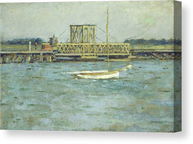 Theodore Robinson Canvas Print featuring the painting Drawbridge by Theodore Robinson