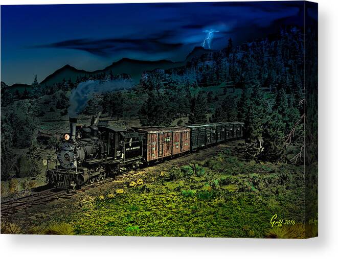 Trains Canvas Print featuring the digital art Drifting Down to Antonitio by J Griff Griffin