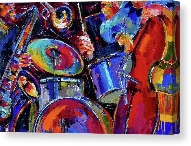 Jazz Canvas Print featuring the painting Drums And Friends by Debra Hurd