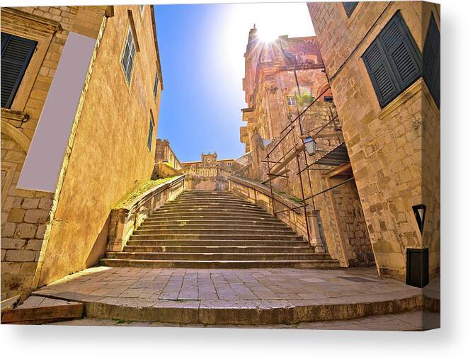 Dubrovnik Canvas Print featuring the photograph Dubrovnik historic steps street view by Brch Photography