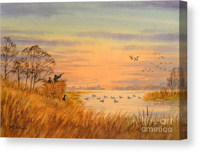 Duck Hunting Canvas Print featuring the painting Duck Hunting Calls by Bill Holkham