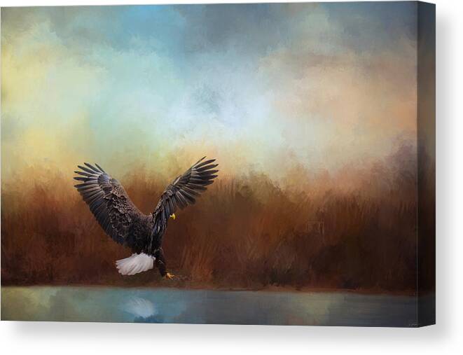 Jai Johnson Canvas Print featuring the photograph Eagle Hunting In The Marsh by Jai Johnson