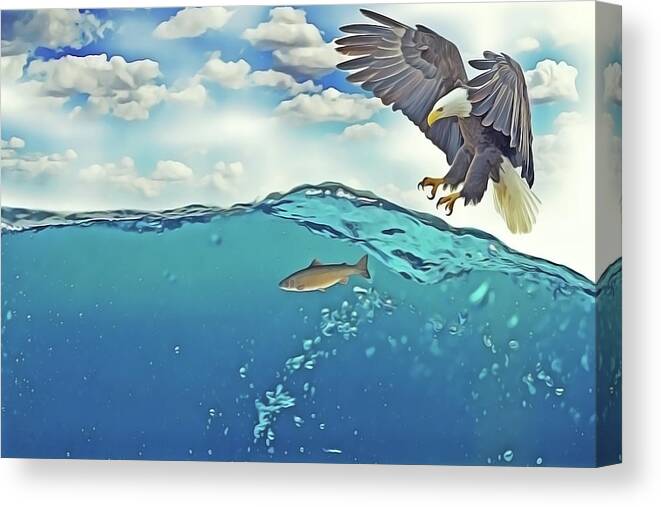 Eagle Canvas Print featuring the painting EaglenFish by Harry Warrick