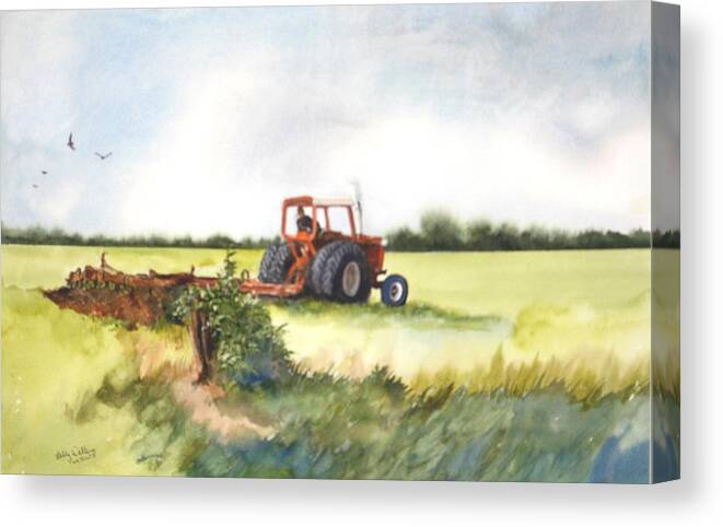 Farm. Tractor Canvas Print featuring the painting Early Bird by Bobby Walters
