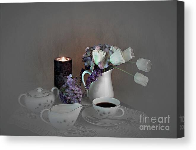 Still Life Canvas Print featuring the photograph Early Morning Coffee by Sherry Hallemeier