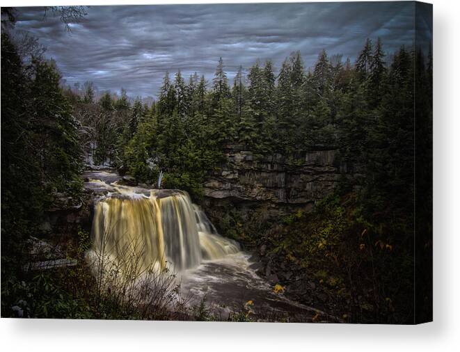 Daniel Houghton Canvas Print featuring the photograph Early Snow at Black Water Falls by Daniel Houghton