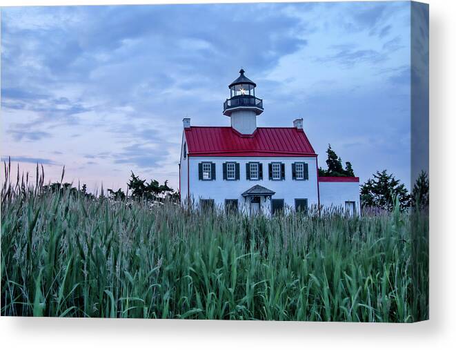 Lighthouse Canvas Print featuring the photograph East Point At Twilight by Kristia Adams