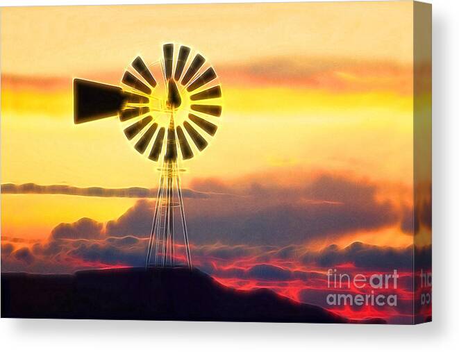 Sunset Clouds Canvas Print featuring the photograph Eclipse Windmill in the Sunset Clouds by Wernher Krutein