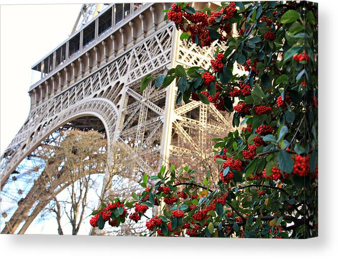 Parisian Canvas Print featuring the photograph Eiffel Tower In Winter by KATIE Vigil