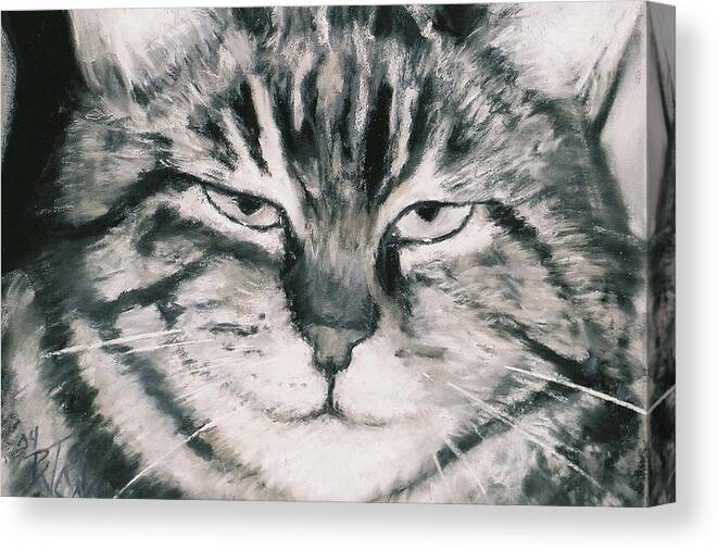 Close Up Of Tabby Cat Canvas Print featuring the painting El Gato by Billie Colson