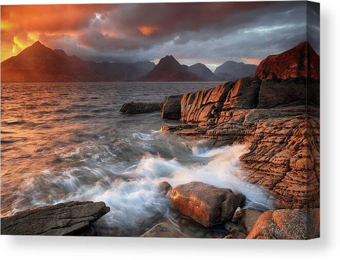 Elgol Canvas Print featuring the photograph Elgol Stormy Sunset by Grant Glendinning