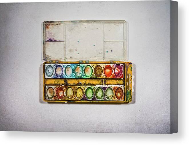 Watercolor Canvas Print featuring the photograph Empty Watercolor Paint Trays by Scott Norris
