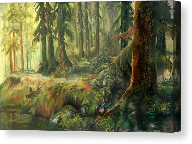 Trees Canvas Print featuring the painting Enchanted Rain Forest by Sherry Shipley