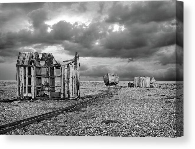 Black And White Landscape Canvas Print featuring the photograph End Of The Line in Black and White by Gill Billington