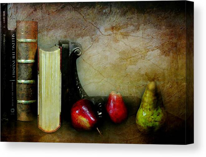 Still Life Canvas Print featuring the photograph Pears'n Books by Diana Angstadt