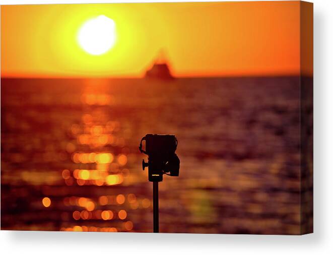 Camera Canvas Print featuring the photograph Epic sunset photograpgy with DSLR on tripod by Brch Photography