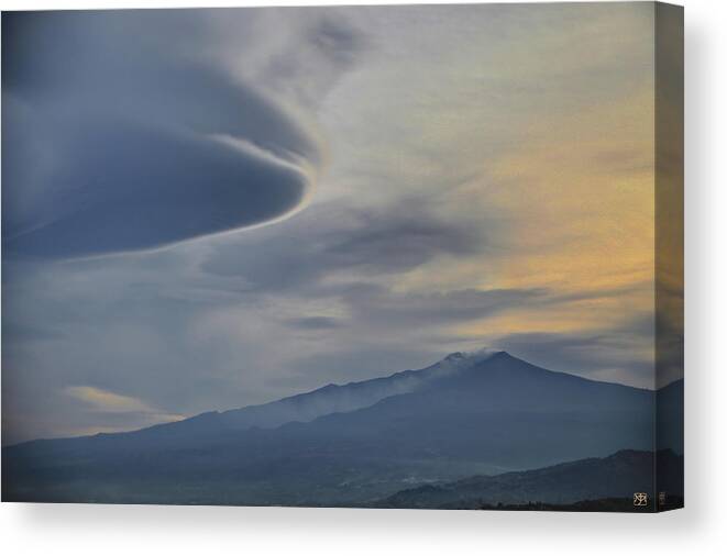 Etna Canvas Print featuring the photograph Etna Clouds by John Meader