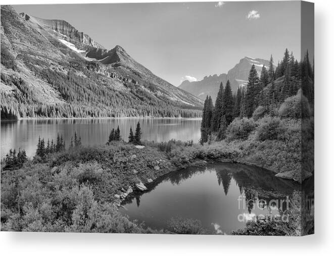 Josephine Canvas Print featuring the photograph Evening At Lake Josephine Black And White by Adam Jewell