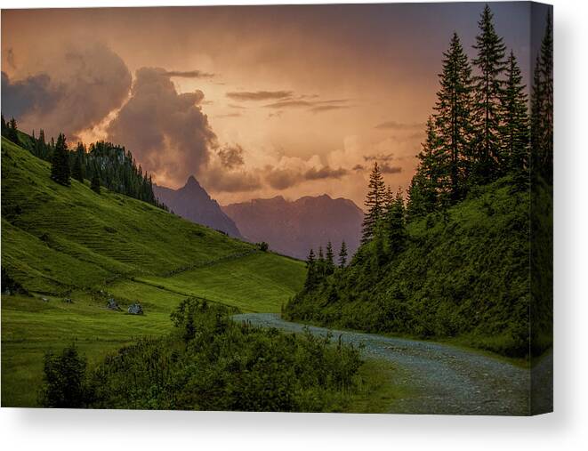 Evening Canvas Print featuring the photograph Evening in the Alps by Nailia Schwarz