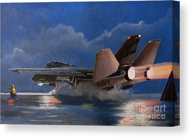 F14 Tomcat Carrier Launch Canvas Print featuring the painting F14 carrier launch by Alan Pearson