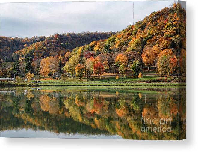 Winona Minnesota Canvas Print featuring the photograph Fall Colors Winona MN West Lake and Woodlawn Cemetery by Kari Yearous