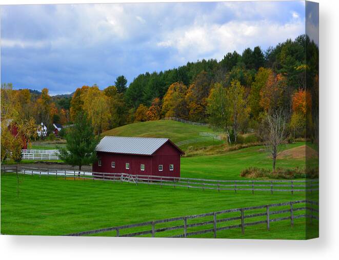 Fall Canvas Print featuring the photograph Fall Foliage Fields and Fences at Farm by Mike Martin