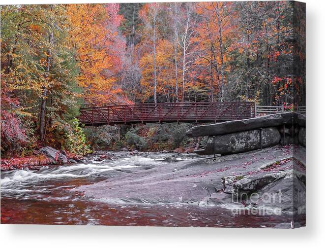 Bridge Canvas Print featuring the photograph Fall Foliage Footbridge by Tom Claud