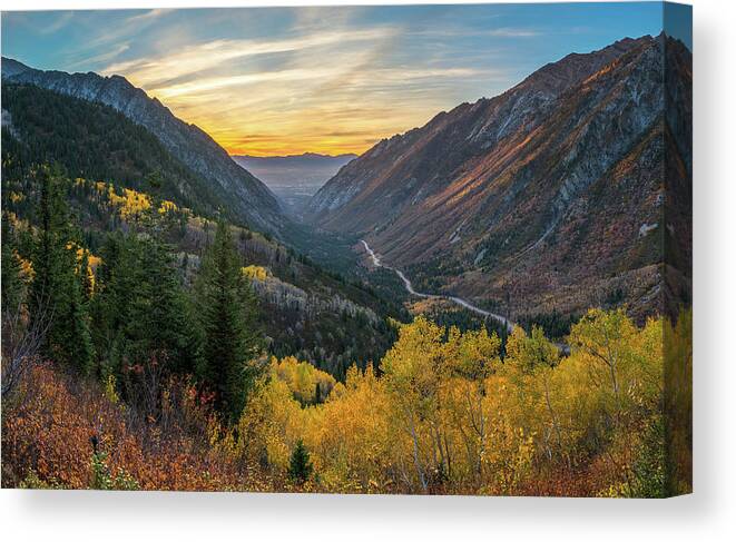 Utah Canvas Print featuring the photograph Fall Sunset in Little Cottonwood Canyon by James Udall