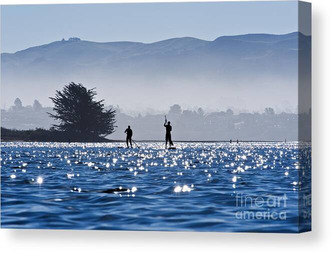 Active Canvas Print featuring the photograph Faraway Paddle Boarders in Morro Bay by Bill Brennan - Printscapes