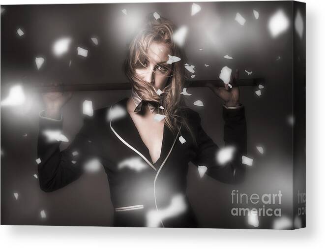 Dance Canvas Print featuring the photograph Female showgirl performing on a theater stage by Jorgo Photography