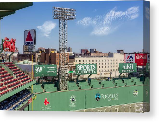 Boston Canvas Print featuring the photograph Fenway Park Green Monster Wall by Susan Candelario