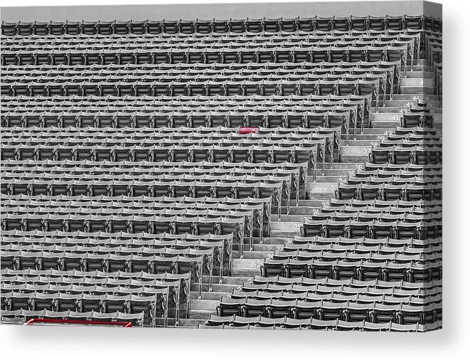 #21 Canvas Print featuring the photograph Fenway Park Red Chair Number 21 BW by Susan Candelario