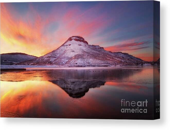 Flatiron Reservoir Canvas Print featuring the photograph Fire and Ice - Flatiron Reservoir, Loveland Colorado by Ronda Kimbrow