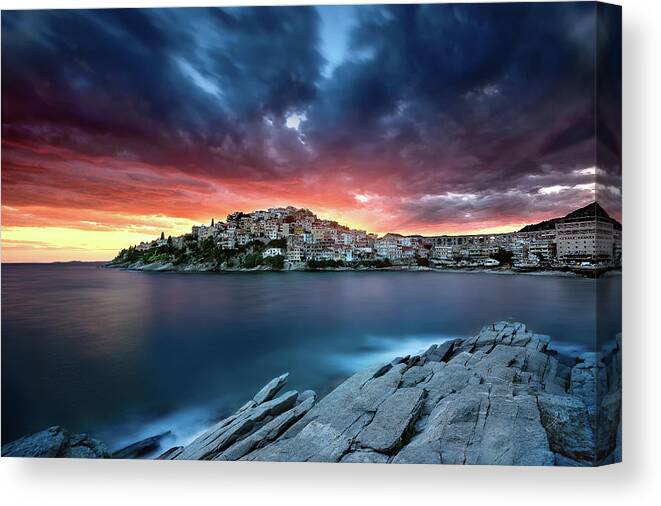 Kavala Canvas Print featuring the photograph Fire In The Sky by Elias Pentikis