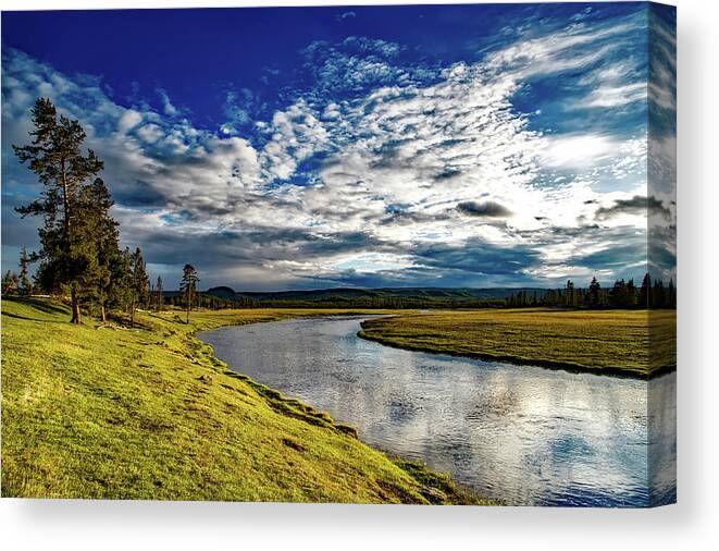 Yellowstone Canvas Print featuring the photograph Firehole River at Sunset - Yellowstone by Mountain Dreams