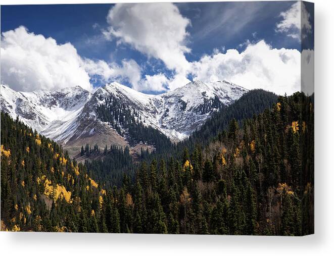 Mountains Canvas Print featuring the photograph First Snow by Jen Manganello