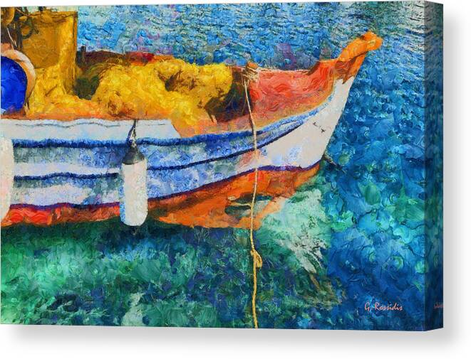 Rossidis Canvas Print featuring the painting Fishing boat by George Rossidis