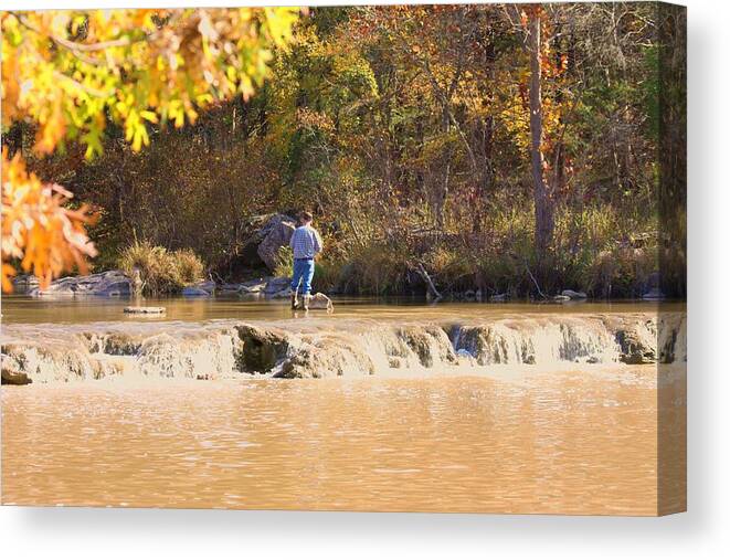 Nature Canvas Print featuring the photograph Fishing in Fall by Sheila Brown