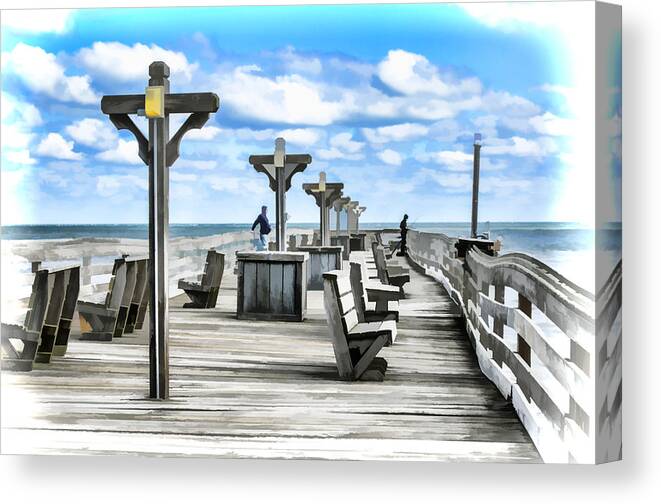 Fishing Pier Canvas Print featuring the painting Fishing Pier 13 by Jeelan Clark
