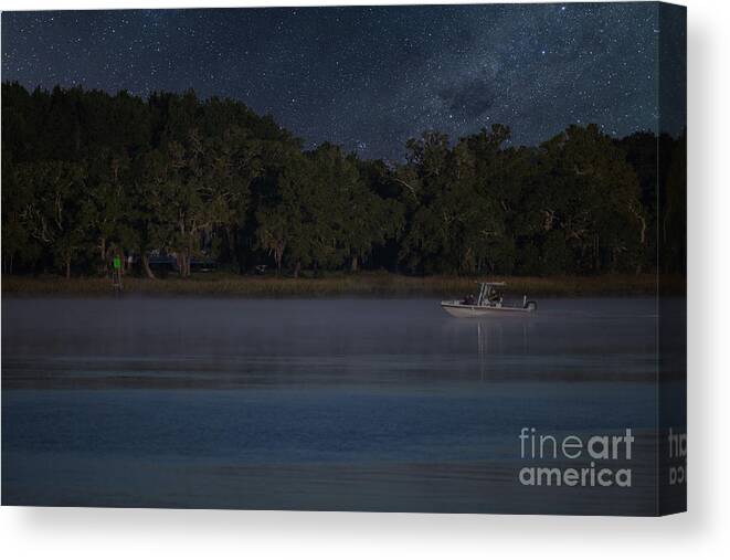 Wando River Canvas Print featuring the photograph Fishing under the Stars by Dale Powell