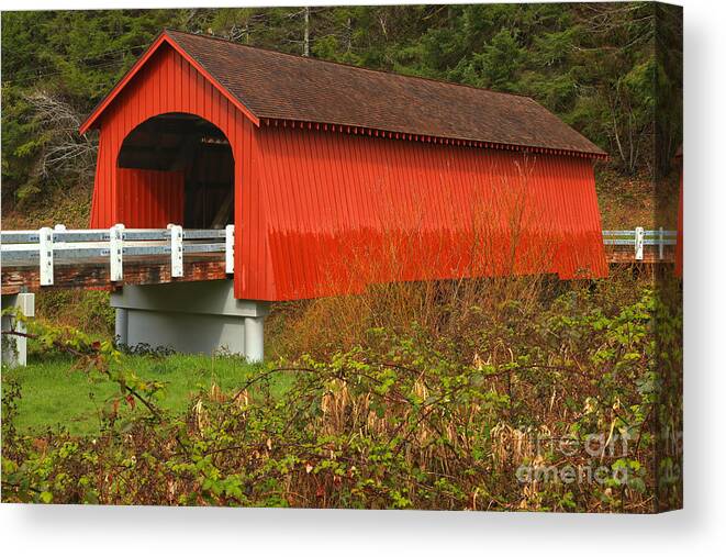 Fisher Covered Bridge Canvas Print featuring the photograph Five Rivers Covered Bridge by Adam Jewell